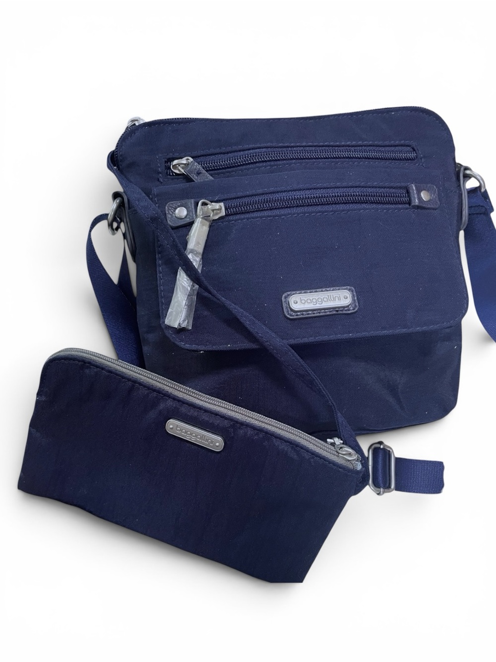 NWOT 2 Pc Baggallini Travel Organizer Crossbody Bag & RFID Wristlet Navy Blue